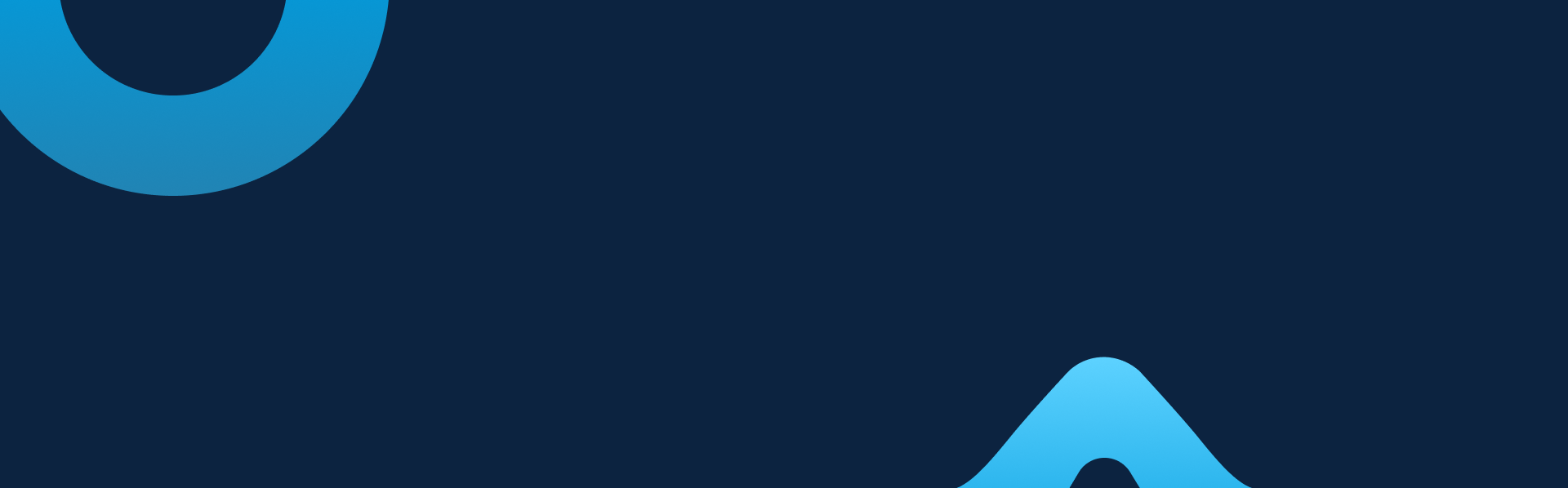 Fondo de color azul oscuro con formas geométricas curvas en azul claro en las esquinas.