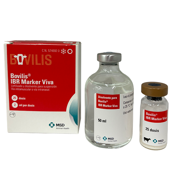 Bovilis® Intranasal RSP Viva Vial y envase de la vacuna viva intranasal Bovilis RSP de MSD Animal Health