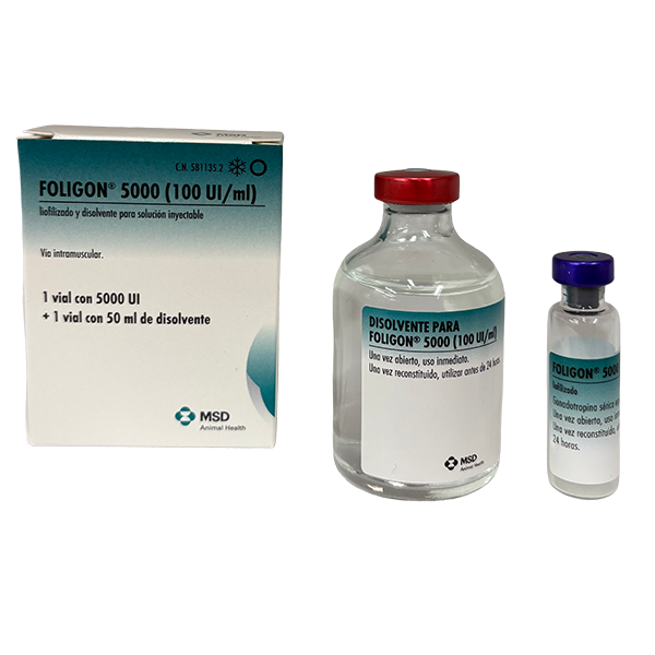 Foligon 5000 (100UI) (caja + vial disolvente) Foligon® 5000 (100 UI/ml) Farmacológicos de MSD Animal Health