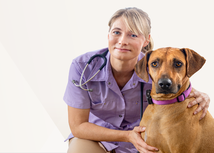 Una veterinaria sentada junto a su perro