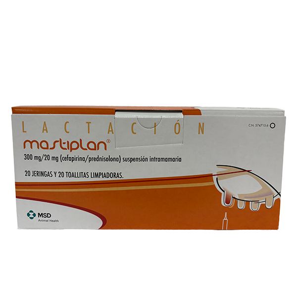 Mastiplan® Envase del producto farmacológico veterinario Mastiplan® de MSD Animal Health. El empaque muestra la marca Mastiplan®, información del medicamento y el logotipo de MSD Animal Health.