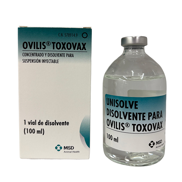 Ovilis® Toxovax Envase del producto inmunológico veterinario Ovilis® Toxovax de MSD Animal Health. El empaque muestra la marca Ovilis® Toxovax, información del producto y el logotipo de MSD Animal Health.