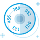 Icono azul de una marca de oreja redonda para ganado.
