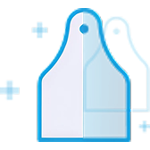 Icono azul con dos marcas de identificación para ganado.